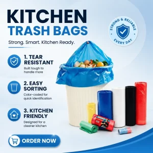 Factory Direct High Density Plastic Kitchen Trash Garbage Bags Custom Size Household Waste Bin Bags for Kitchen Use
