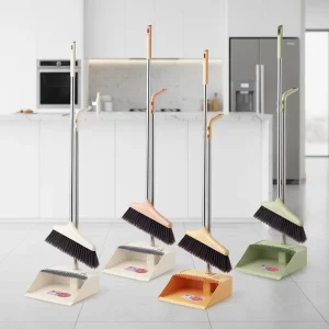 Factory Direct Household Broom and Dustpan Set, Stainless Steel Stick, PP Dustpan, PET Bristle Broom