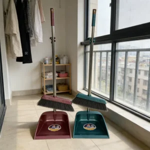 Factory Direct Long Handle Plastic Outdoor Angle Broom with Clip-On Dustpan and Floor Scraper