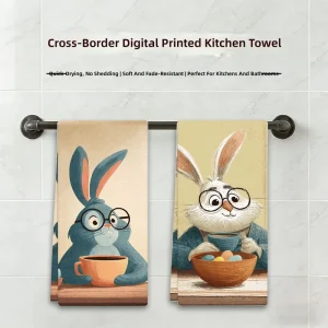 Factory Direct Microfiber Kitchen Towel Absorbent Dish Cloth Cute Cartoon Rabbit Rectangle Shape