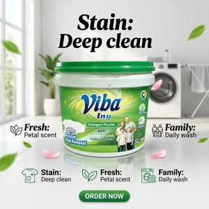 Factory Ghana High Quality 3Kg Viba Eco Friendly Natural Floral Scented Laundry Detergent Washing Powder High Foam