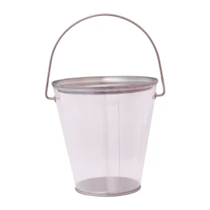 Factory Price Large Capacity Transparent Storage Bucket Durable Clear Toy Organizer Tin Container with Iron Handle