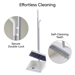 Factory Price Long Handle Broom and Dustpan Set Self Cleaning Upright Storage Cleaning Tool with Logo Customization