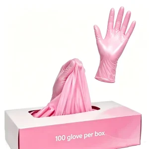 Factory Price OEM Package Beauty Nail Salon Acetone Resistant Powder Free Food Grade 4mil Pearl Pink Disposable Nitrile Gloves
