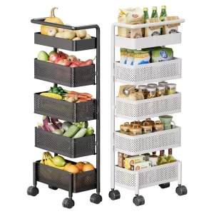 Factory Slim Narrow Gap Storage Cart Multi-Tier Detachable Mesh Basket Rolling Utility Trolley with Lockable Wheels