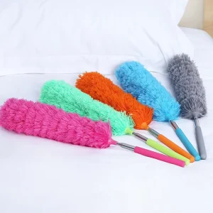 Factory Stainless Steel Telescopic Round Head 88cm Bendable Fiber Small duster Household Dust Sweeping Feather duster