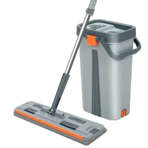 Factory Supply Eco Friendly Stainless Steel Extendable Flat Mop Bucket Set Self Wringer 2 Mopheads for Home Flooring Cleaning