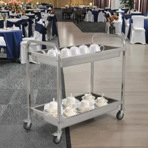 Factory Two Tier SS201 Stainless Steel Garbage Cleaning Trolley Bowl Dish Collecting Cart 80kg Load Capacity 0.8mm Restaurant