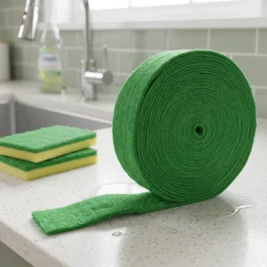 Factory produced Semi finished Polyester Sponge Dish Scrubber Fabric Cloth Roll