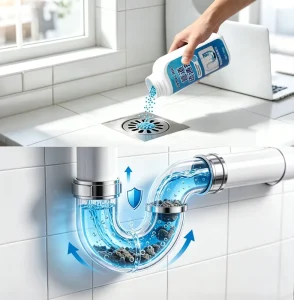 Fast Dissolving Liquid Drain Unblocker for Kitchen Sinks and Bathrooms, Removes Oil, Scale, and Odor