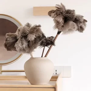 Feather Duster with Wooden Handle and Ostrich Feather Anti-Static Dust Removal Brush
