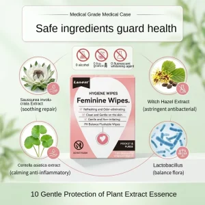 Feminine Intimate Wipes Gentle Cleansing pH Balanced Unscented Disposable Paper Wipes for Women Daily Care