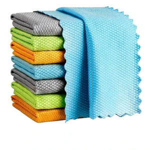 Fish Scale Microfiber Cloths for Glass Cleaning Highly Absorbent Lint Free Towels Bulk Pack Household Use