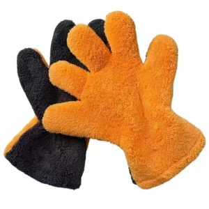 Five-Finger Coral Fleece Car Wash Glove, Double-Sided Microfiber Cleaning Mitt, Lint-Free