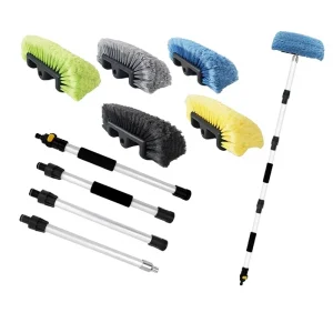 Five-Sided Water-Spraying Water-Through Telescoping Aluminum Alloy Pole Car Wash Brush Head Cleaning Tool Set
