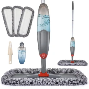 Flat Mop Set with 3 Microfiber Mop Heads and 635ml Spray Bottle