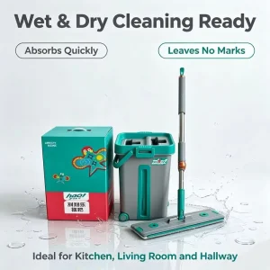 Flat Mop With Scraper SelfWash Microfiber Floor Mop With Bucket HandsFree Washing For Household Hardwood Cleaning