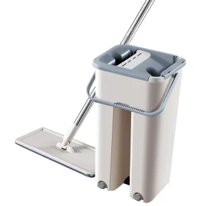 Flat Mop with Bucket Hands-Free Self-Washing System