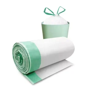 Flat Pocket Foldable Hanging Plastic Auto-Fit Drawstring Kitchen Trash Bag with Automatic Closure