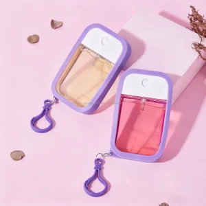 Flat Square Hand Sanitizing Spray Mist Gel Custom 30ml Bottle Keychain Credit Card Mini Travel Refillable Packaging