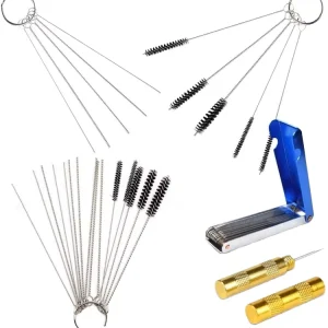 Flexible Carburetor and Shower Head Cleaning Brush Set with Stainless Steel Needle and Nylon Tips