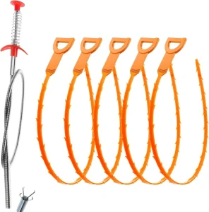 Flexible Drain Cleaner Tool with Hair Grabber and Rubber Cup for Toilet Clogs