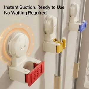 Flip-Top Suction Cup Mop Holder, Wall-Mounted No-Drill Broom Clip