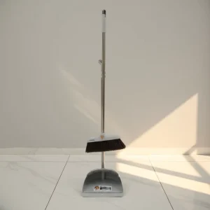 Floor Broom and Stainless Steel Dustpan Set with Long Handle for Home Kitchen Office and Lobby