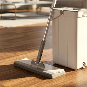 Floor Cleaning Mop with Cloth and Rectangular Plastic Bucket Set