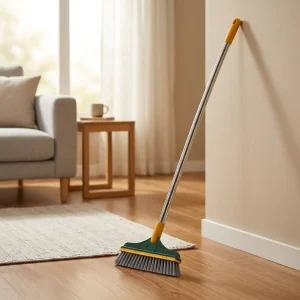Floor Scrub Brush 120-Degree Rotatable Brush Head with Built-in Squeegee and Stainless Steel Pole