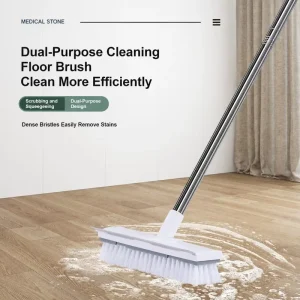 Floor Scrub Brush with Stiff Dense Bristles and Water Wiper for Kitchen, Balcony, and Wall Cleaning