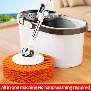 Floor Spin Mop and Bucket Set with Wringer System and Extended Stainless Steel Handle