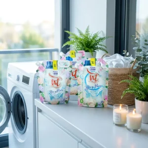 Floral Print Laundry Detergent Spout Pouch with Handle Leak-Proof Refill Bag