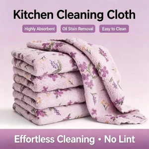 Flower Print Coral Velvet Kitchen Cleaning Cloth Super Absorbent Reusable Dish Towel Household Cleaning Rag for Kitchen