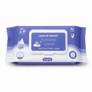 Flushable Wipes 50 Wipes Biodegradable Soft Mineral Water Gentle for Sensitive Skin OEM ODM