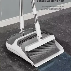 Foldable Broom and Dustpan Set TS3 with Soft Bristles and Stainless Steel Handle