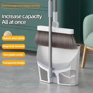 Foldable Broom and Dustpan Set White PP and Stainless Steel Non-Stick Hair Home Use