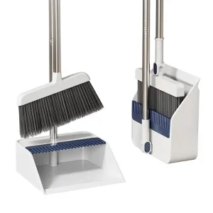 Foldable Broom and Dustpan Set with Standing Dustpan Hair-Filtering Comb Teeth and Stainless Steel Long Handle