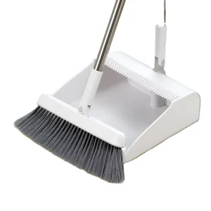 Foldable Long-Handle Broom and Dustpan Set with Windproof Bristle Head for Home and Pet Hair Cleaning
