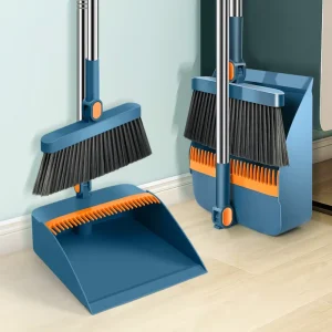 Foldable Self-Cleaning Broom and Dustpan Set with Comb Teeth, Upright Standing for Pet Hair and Floor Cleaning