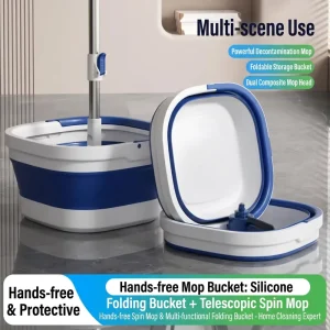 Foldable Spin Mop Complete Set with Bucket Press-Wring Design Wet Dry Mopping