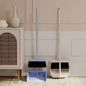 Folding Plastic Broom Dustpan Set with Soft Bristles for Indoor Use
