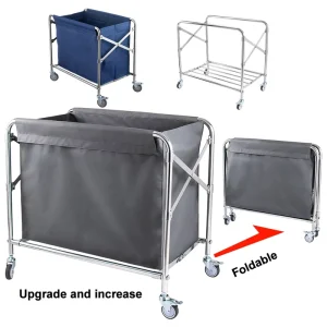 Folding Stainless Steel 201 4 Wheel Silent Locking Caster 100KG Capacity Laundry Hand Cart