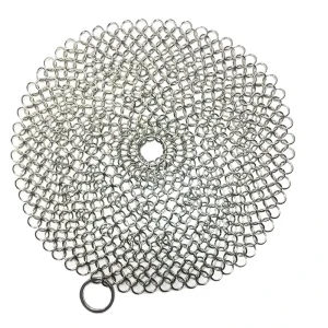Food Grade 304/316 Stainless Steel Cast Iron Cleaner Chainmail Scrubber Coarse Fine Ring Custom Shape Size Washing Mesh