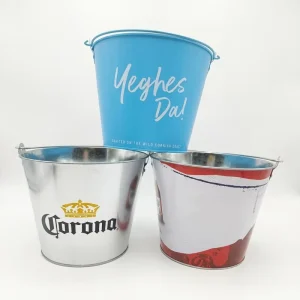Food Grade 5L Galvanized Stainless Steel Metal Tin Round Ice Bucket for 6 Bottles of Beer Champagne