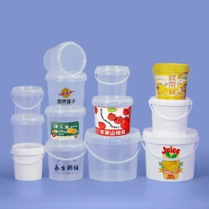 Food Grade Plastic Bucket for Chocolate Spread Peanut Butter Sauce Ice Cream 300ML Cylinder Small Bucket with Lid
