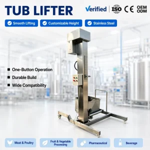 Food Processing Vertical Trolley Lifter Heavy Duty Cart Elevator Anti Rust SUS304 Structure Easy to Clean for Factories