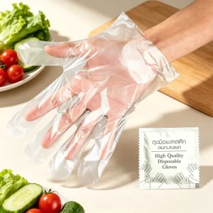 Food Safe Disposable PE Gloves Medium Embossed Anti slip Tear Resistant Clear Plastic Catering BBQ Restaurant Home Cleaning