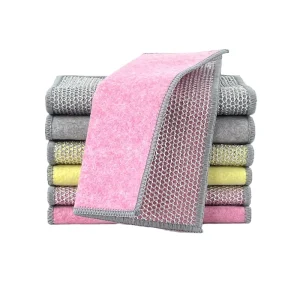 Food-Safe Silver-Thread Microfiber Mesh Cloth Anti-Grease Non-Scratch Dish Rag for Kitchen