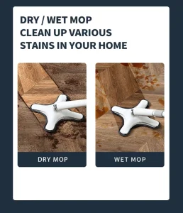 Four-Side Wringing X-Shaped 360° Swivel Mop, Detachable Replaceable Microfiber Pad for Under-Cabinet Cleaning